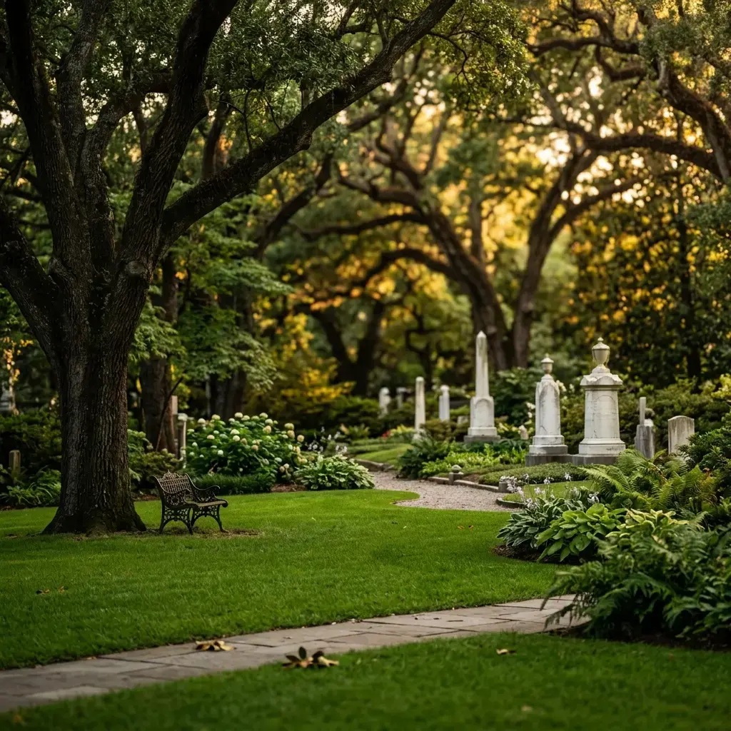 Peaceful cemetery garden background