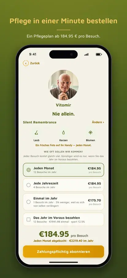 Oaza Mira App: Grabpflege bestellen