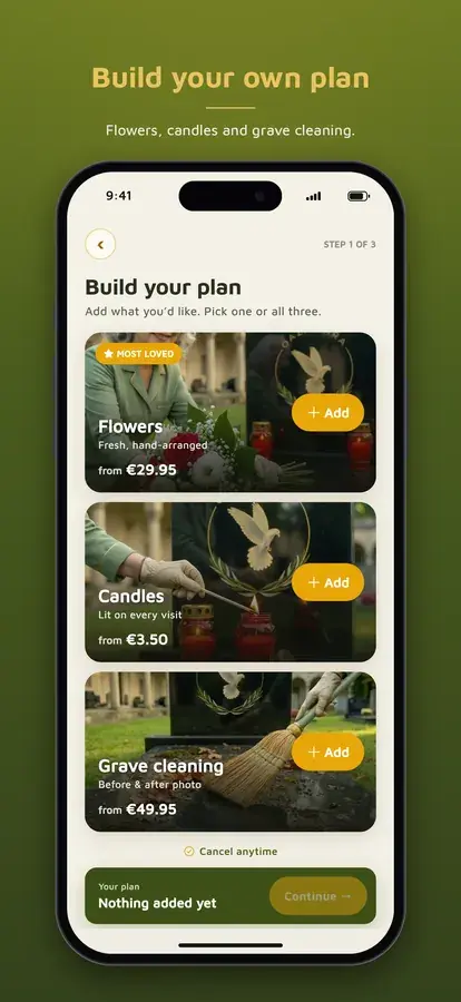 Oaza Mira app: build your own care plan