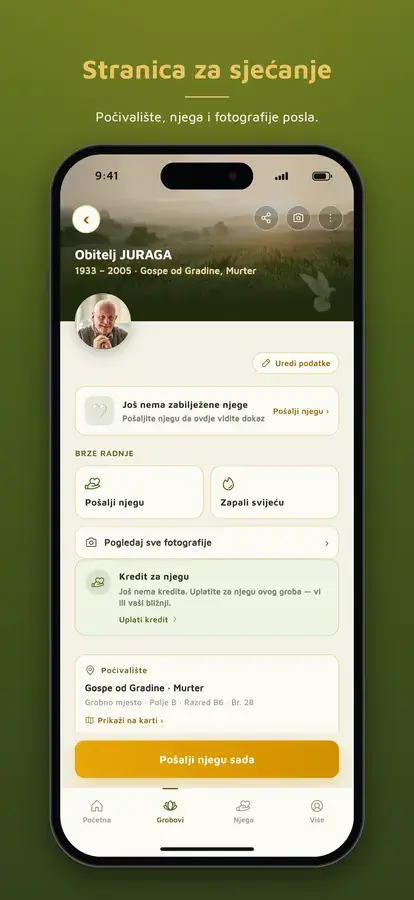 Aplikacija Oaza Mira: pregled groba